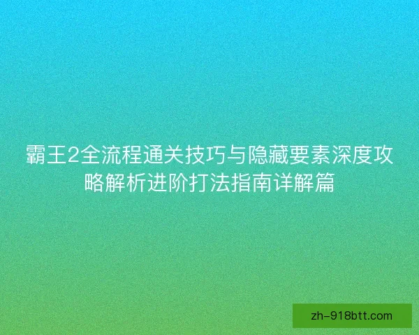 霸王2全流程通关技巧与隐藏要素深度攻略解析进阶打法指南详解篇 霸王2全流程通关技巧与隐藏要素深度攻略解析进阶打法指南详解篇
